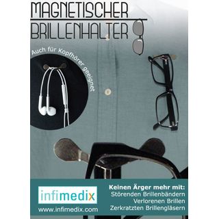 Infimedix Magnetischer Brillenhalter 3er Set- schwarz, silber und Microfaserputztuch